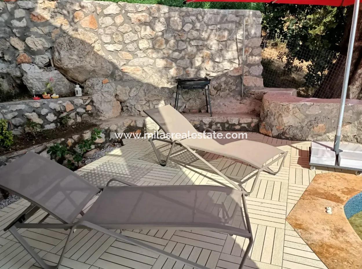 Villa For Sale In Marmaris Söğüt Village, With Magnificent Sea View, Swimming Pool, Parking, 3 Rooms, 1 Living Room, Garden, 200M2 Usage Area